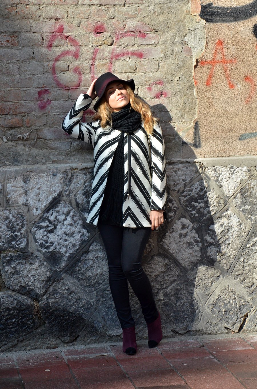 Black, white and burgundy Winter Outfit - Stasha Fashion Blog by Anastasija Milojevic