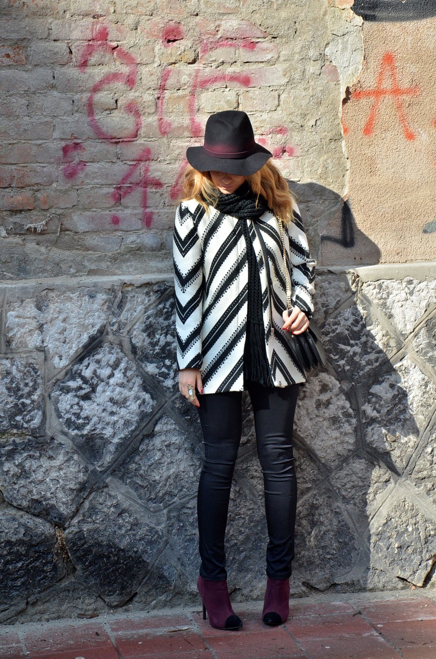 Black, white and burgundy Winter Outfit - Stasha Fashion Blog by Anastasija Milojevic