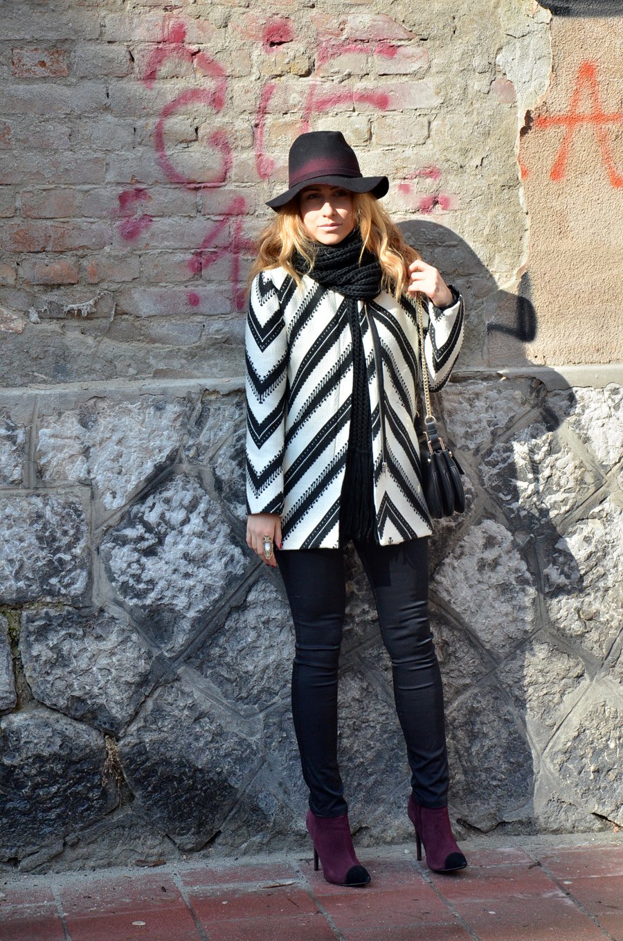 Black, white and burgundy Winter Outfit - Stasha Fashion Blog by Anastasija Milojevic