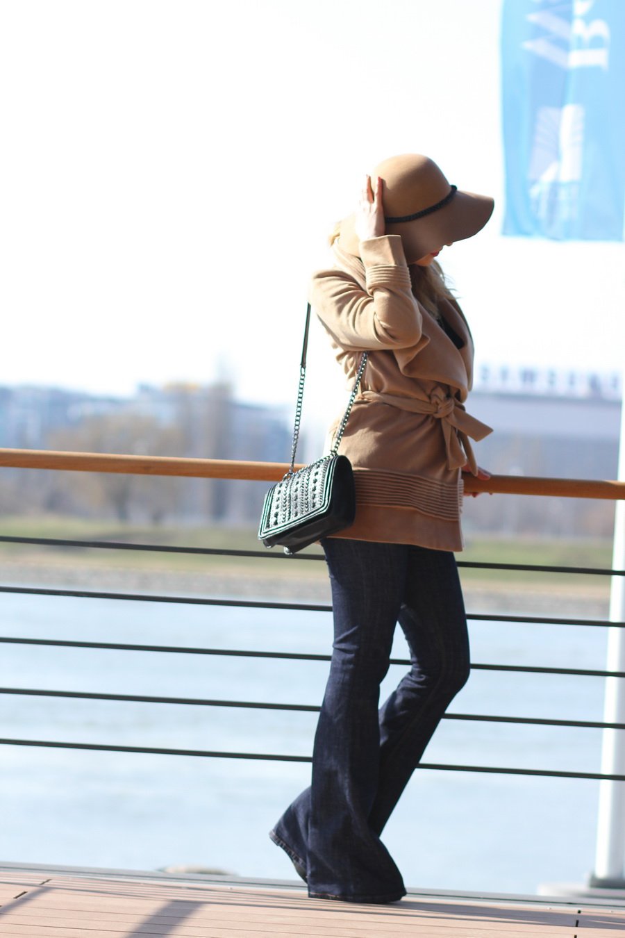 Open-Front Woolen Woman Coat, Flared Jeans and Hat Outfit / Stasha Fashion Blog by Anastasija Milojević