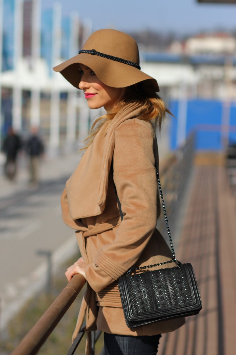 Open-Front Woolen Woman Coat, Flared Jeans and Hat Outfit / Stasha Fashion Blog by Anastasija Milojević