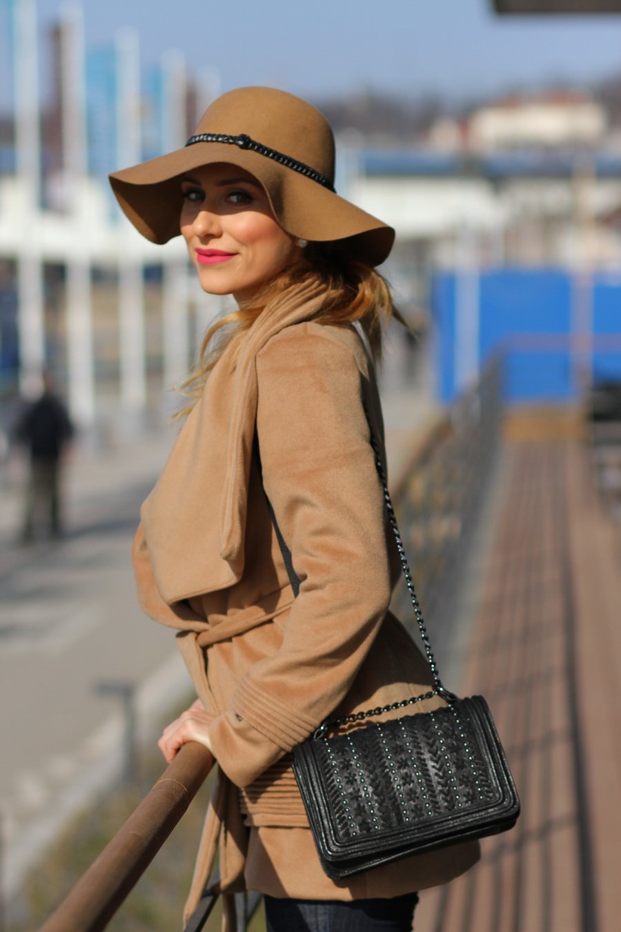 Open-Front Woolen Woman Coat, Flared Jeans and Hat Outfit / Stasha Fashion Blog by Anastasija Milojević