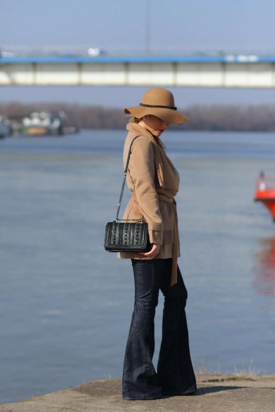 Open-Front Woolen Woman Coat, Flared Jeans and Hat Outfit / Stasha Fashion Blog by Anastasija Milojević