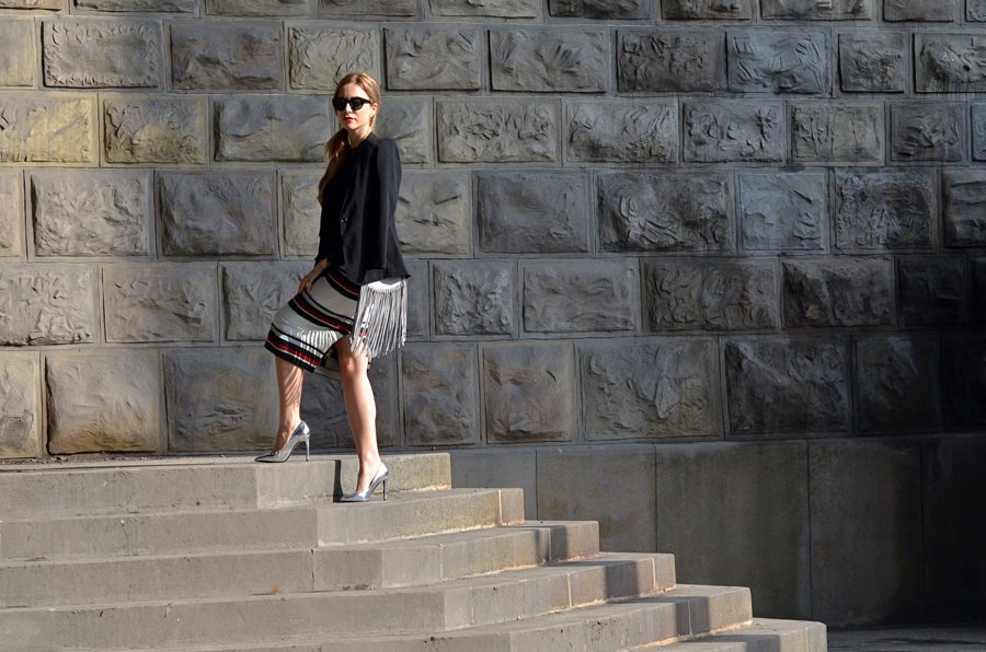 Stasha fashion lady outfit /  fashion Blog by Anastasija Milojevic : fringe bag, skirt  & silver heels