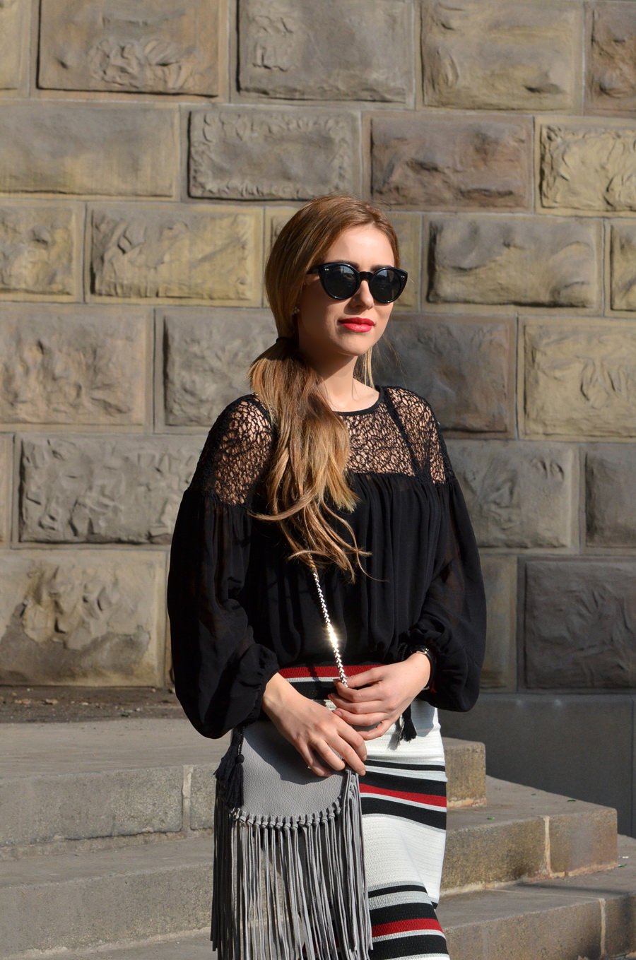 Stasha fashion lady outfit /  fashion Blog by Anastasija Milojevic : fringe bag, skirt  & silver heels